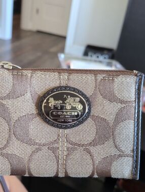 Coach Small Signature Zip Pouch in Brown and Tan